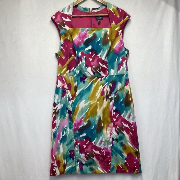 Adrianna Papell Cap Sleeve Square Neck Sheath Dress Women Size 16 Multicolor - Picture 1 of 15